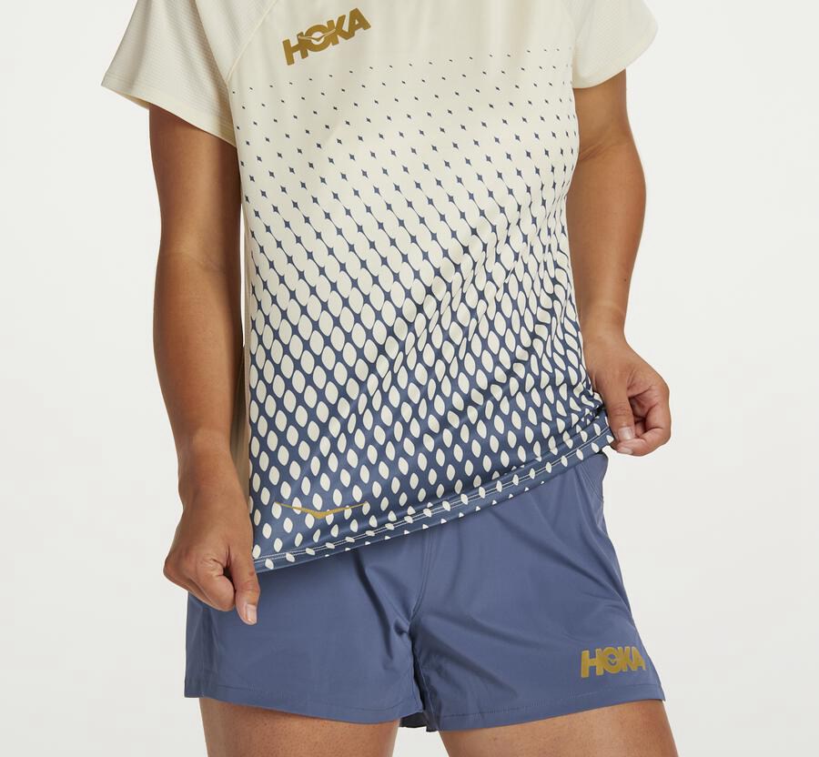 Hoka One One Top Kadın Mavi/Beyaz - Performance Short Sleeve - LT7359120